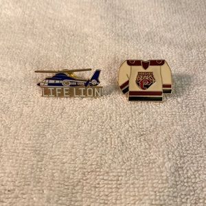 Hershey Bears Hockey Jersey Pin and Life Lion Blue White Gold Helicopter Pin